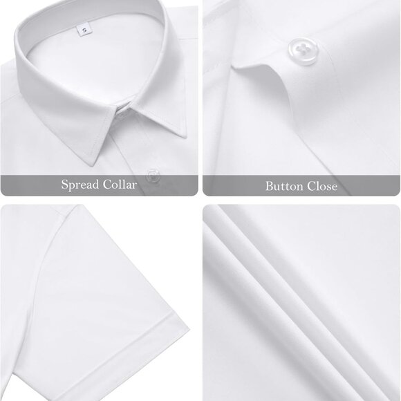 Womens Stain Shield Dress Shirts Wrinkle Free Short Sleeve Solid Tops Blouses Bu - Picture 5 of 6